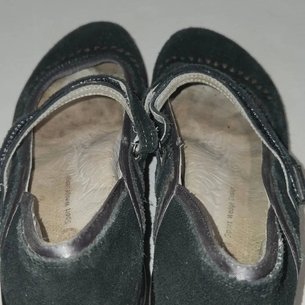 Jambu Lido Mary Jane Sport Wedge Shoes Womens 9.5 Black Suede Comfort Walking